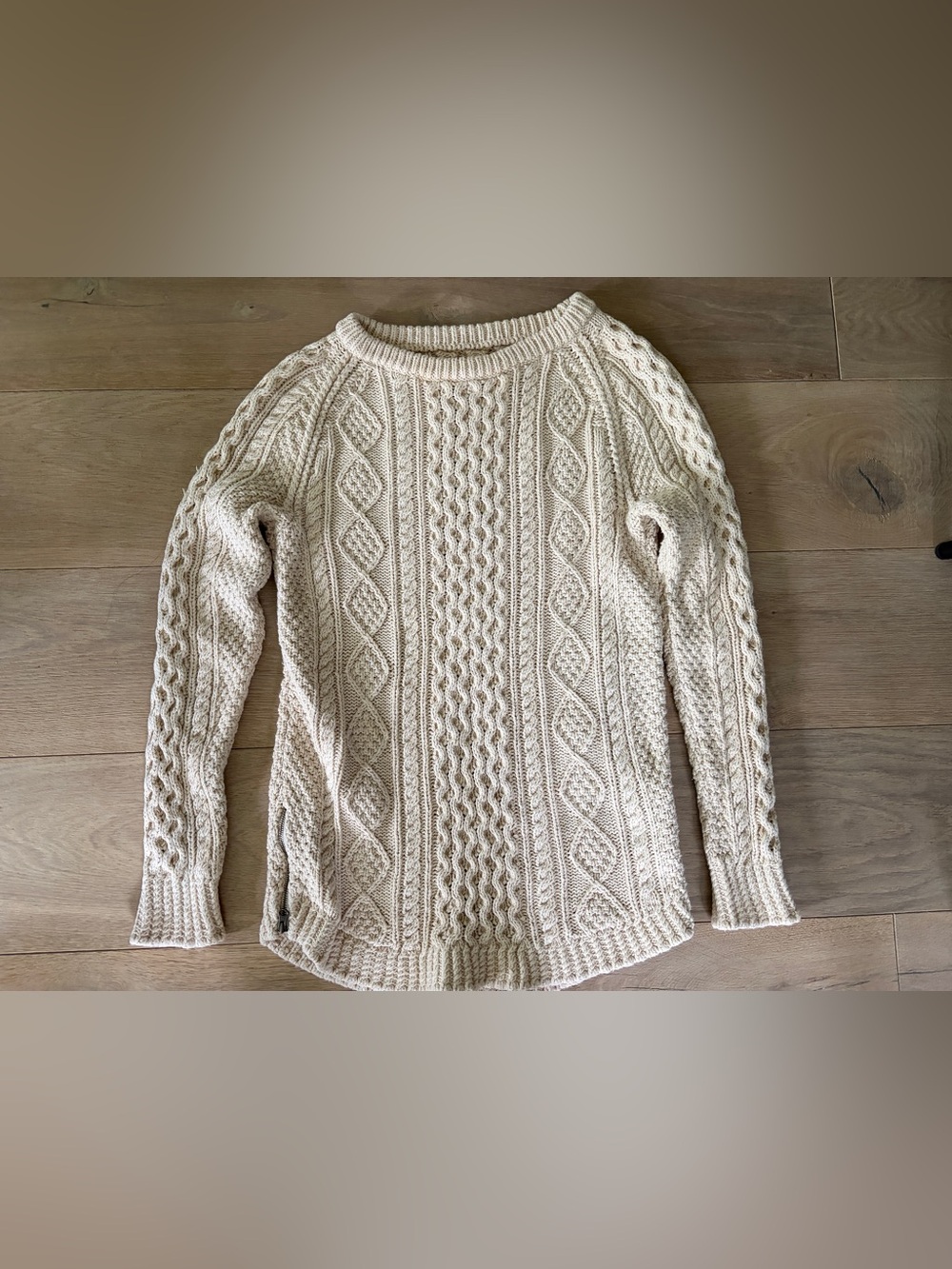 LL Bean signature cable fisherman 100% cotton knit sweater side zippers - XS